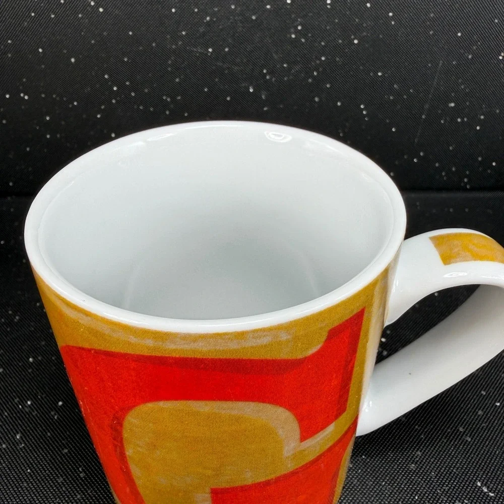 Pier 1 Porcelain Letter G Coffee Mug‎ Red Yellow Orange Monogram Initial Cup